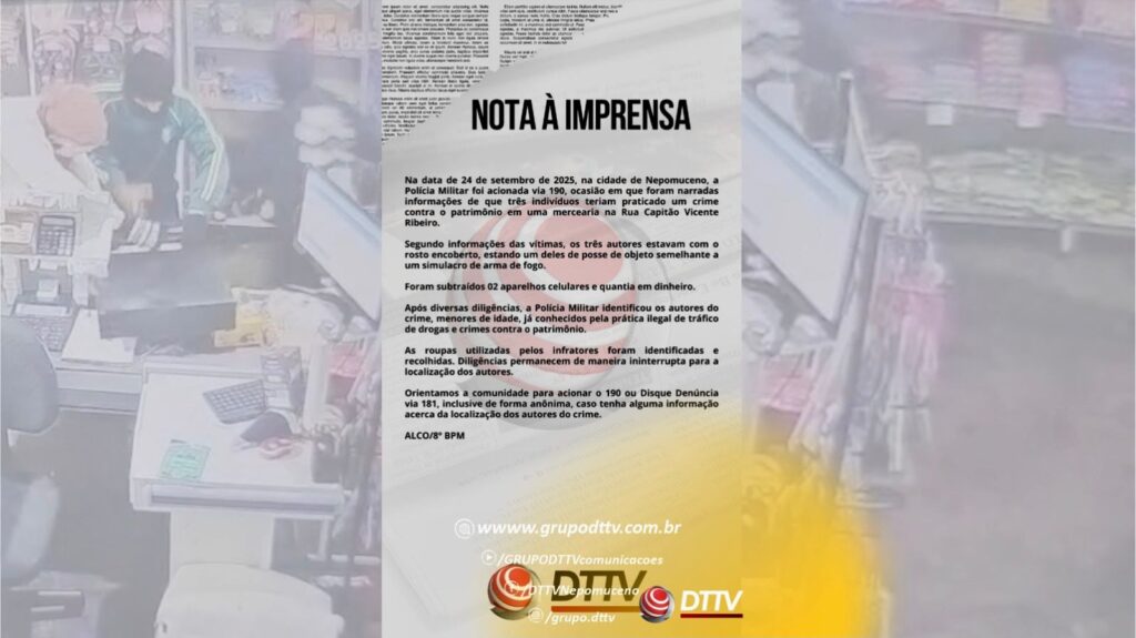 Assim que recebeu a denúncia pelo telefone 190, a Polícia Militar iniciou uma série de diligências para identificar os suspeitos. Em pouco tempo, os policiais conseguiram levantar indícios que apontam para três adolescentes já conhecidos no meio policial pela prática de tráfico de drogas e outros crimes contra o patrimônio.