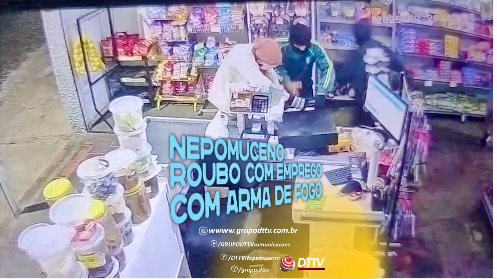 Câmeras registram roubo à mão armada em mercearia de Nepomuceno na noite de quarta-feira, 24 de setembro.