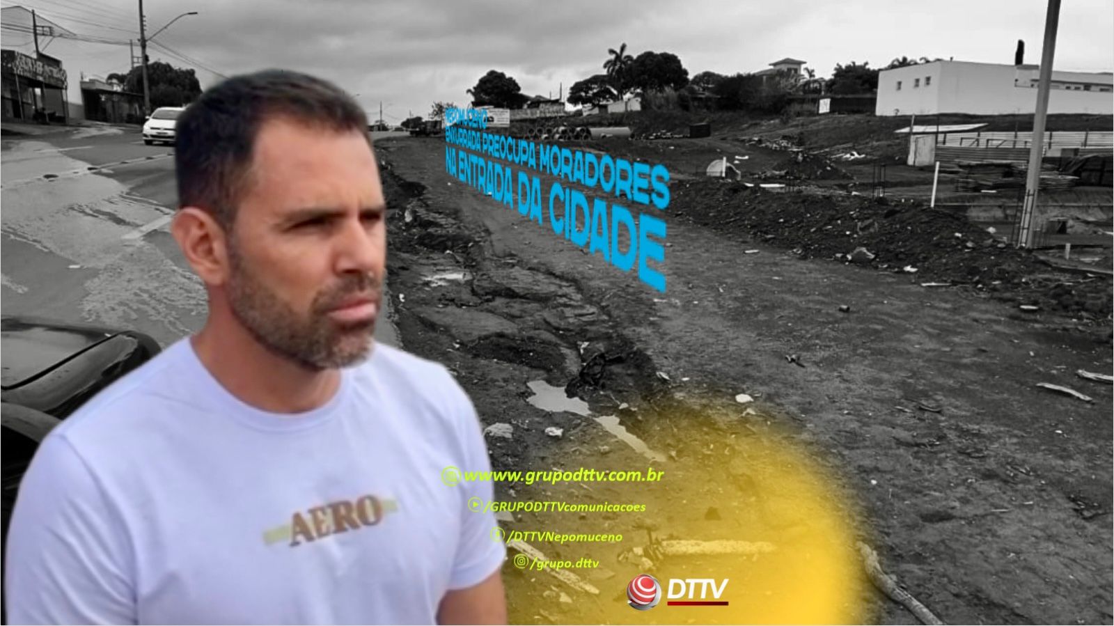 Homem em primeiro plano observa trecho da BR-265, do ano passado, em Nepomuceno, onde a enxurrada causa preocupação aos moradores na entrada da cidade.