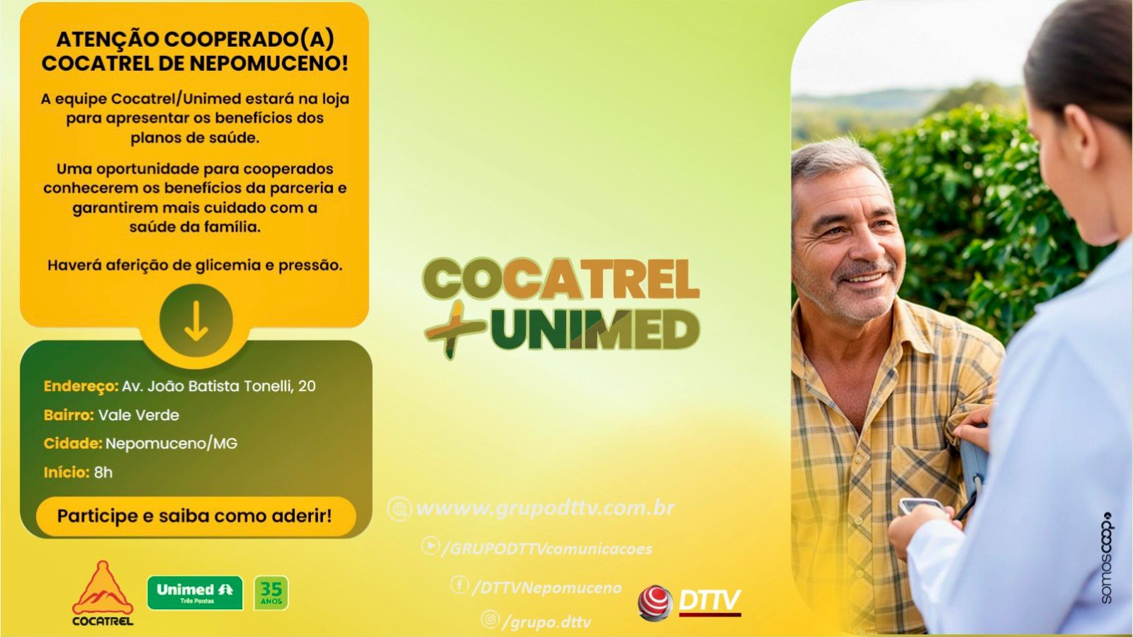 Parceria entre Cocatrel e Unimed em Nepomuceno reforça o cuidado com a saúde dos cooperados.