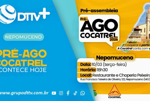 A Pré-AGO da Cocatrel em Nepomuceno acontece nesta terça-feira, 10 de março, e reúne cooperados para acompanhar os resultados da cooperativa. Durante o encontro, a diretoria apresenta números da gestão, avanços recentes e também os desafios enfrentados ao longo de 2025.