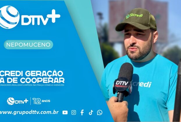 Colaboradores do Sicredi Gerações participaram de ação de limpeza e plantio de flores na Praça Cônego Menezes, em Nepomuceno.